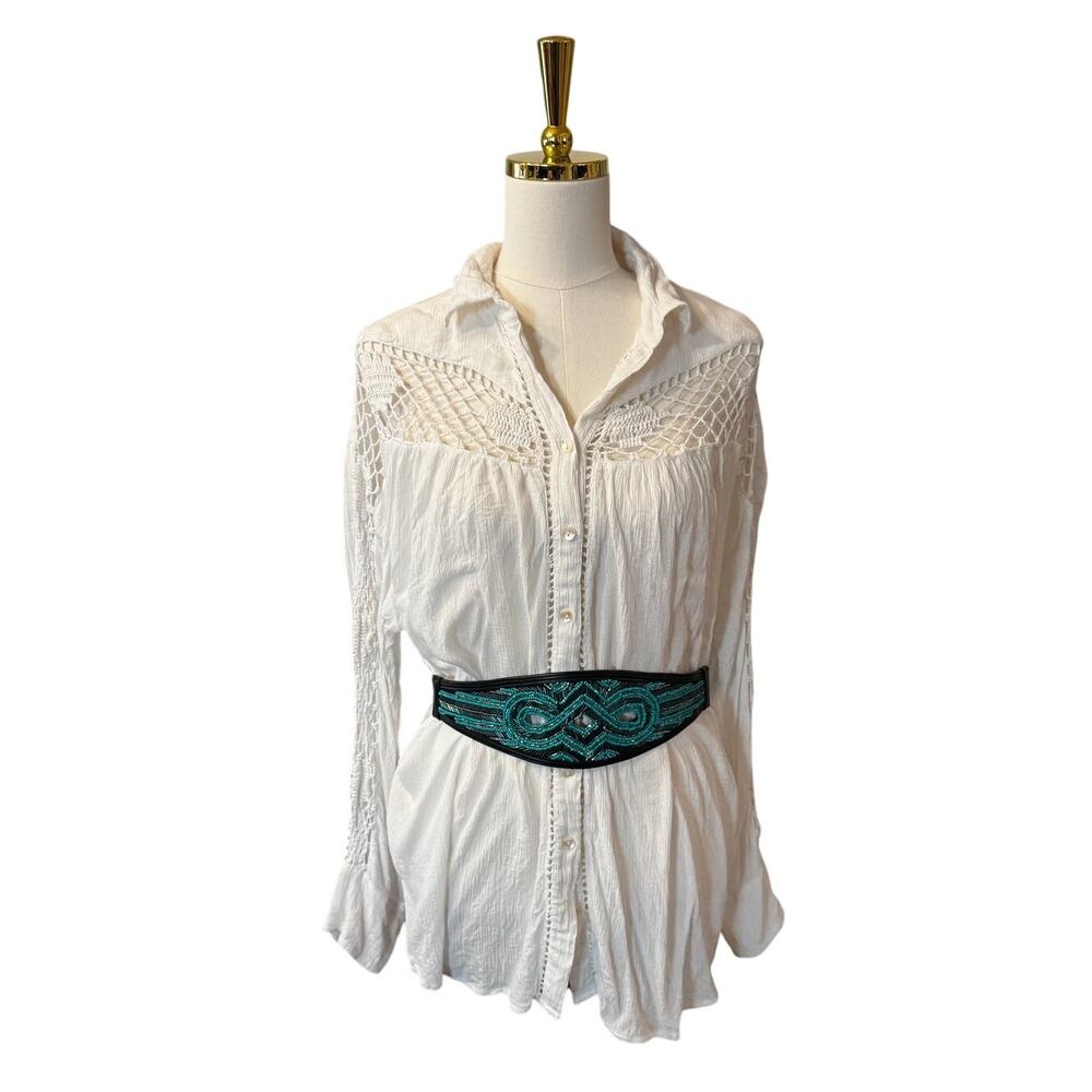 Bebe Beaded Stretch Waist Belt Turquoise Black Y2K Glam Boho Western Size M/L - Picture 1 of 5